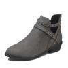 HINDOLA Women's Almond Toe Low Heel Chunky Block Stacked Heels Ankle Booties Slip On Criss Cross Buckle Boots Short Black Boots view 1