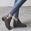 HINDOLA Women's Almond Toe Low Heel Chunky Block Stacked Heels Ankle Booties Slip On Criss Cross Buckle Boots Short Black Boots view 2