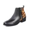 HINDOLA Ankle Booties for Women Almond Toe Low Heel Chunky Block Stacked Heels Boots Slip On Side Zipper Boots Leather Short Black Boots view 1