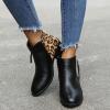 HINDOLA Ankle Booties for Women Almond Toe Low Heel Chunky Block Stacked Heels Boots Slip On Side Zipper Boots Leather Short Black Boots view 2