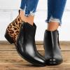 HINDOLA Ankle Booties for Women Almond Toe Low Heel Chunky Block Stacked Heels Boots Slip On Side Zipper Boots Leather Short Black Boots view 4