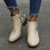 HINDOLA Ankle Booties for Women Almond Toe Low Heel Chunky Block Stacked Heels Boots Slip On Side Zipper Boots Leather Short Black Boots view 3