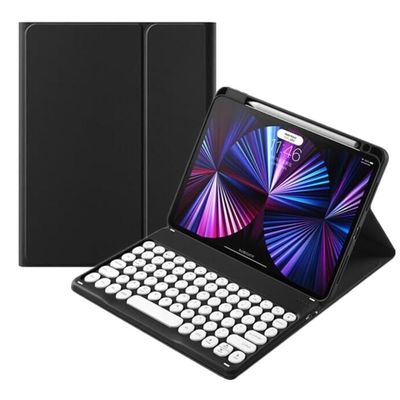 kaidisen Keyboard Case for iPad Pro 12.9" 6th/5th/4th/3rd Generation with Magnetic Detachable Keyboard Candy Color Round Key Keyboard Cover,Black+White