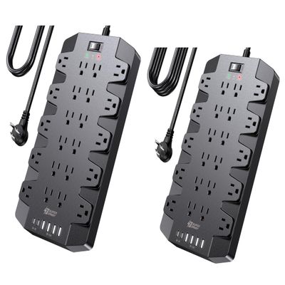 Extension Cord Power Strips with Surge Protection, SUPERDANNY Surge Protector with 22 Outlets, 2 USB-C and 4 USB-A, 2100J, 10Ft Flat Plug Heavy Duty Extension Cord (1875W/15A) for Home, Office
