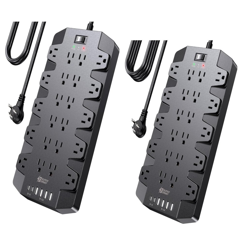 Extension Cord Power Strips with Surge Protection, SUPERDANNY Surge Protector with 22 Outlets, 2 USB-C and 4 USB-A, 2100J, 10Ft Flat Plug Heavy Duty Extension Cord (1875W/15A) for Home, Office