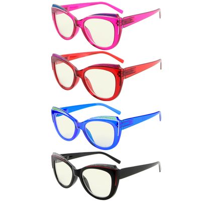 Eyekepper 4-pack Reading Glasses Blue Light Blocking for Women Bling Design Cateye Readers +3.50