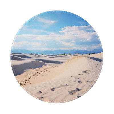 4 PCS Mousepad with Non-Slip Rubber Base 8" Round Mouse-Mat with Stitched Edge Romantic White Sand Landscape Gaming Mousepad for Wireless Mouses Computer Laptop Home Office Desk Pad