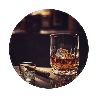 2 PCS Mousepad with Non-Slip Rubber Base 8" Round Mouse-Mat with Stitched Edge Whisky and Cigar Gaming Mousepad for Wireless Mouses Computer Laptop Home Office Desk Pad