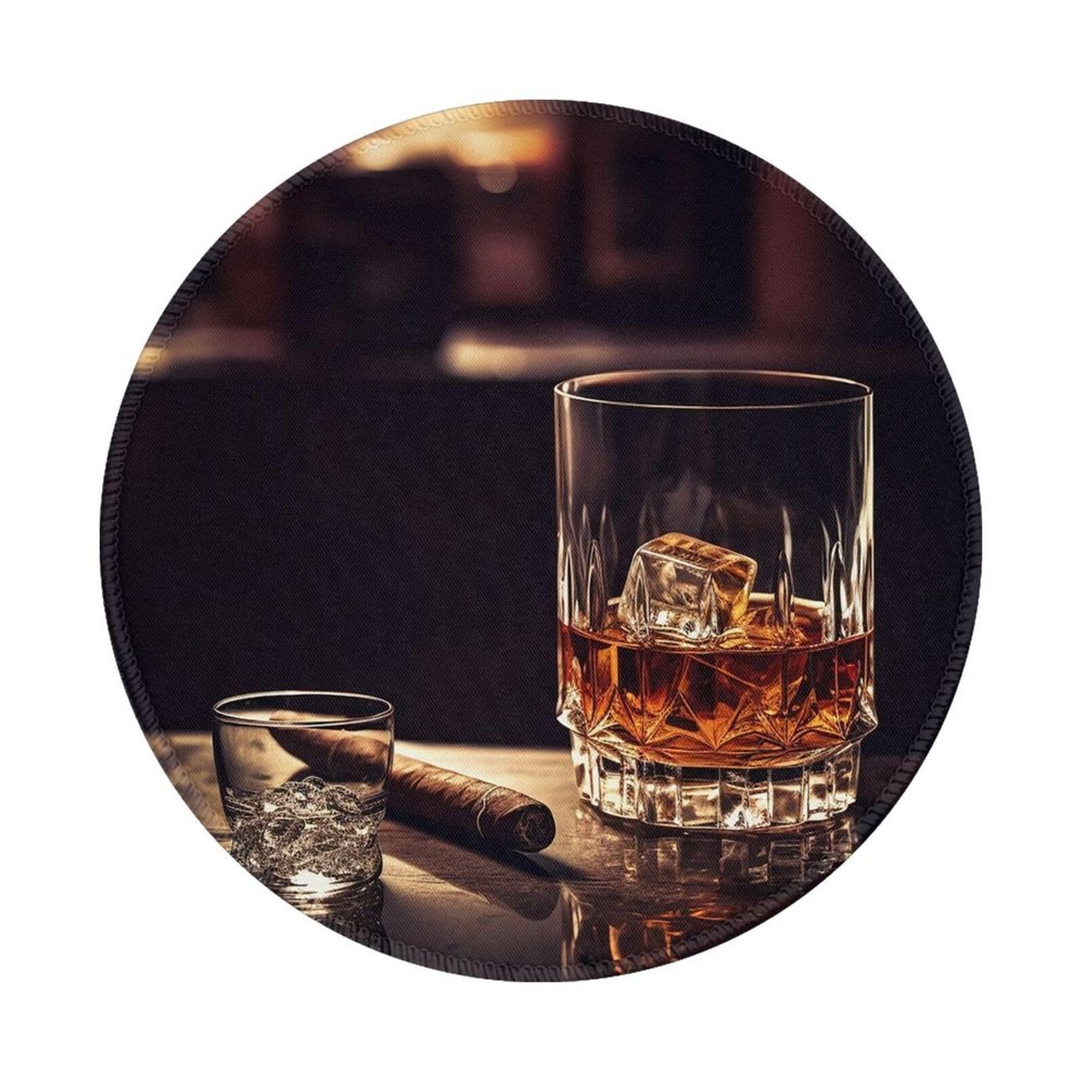 2 PCS Mousepad with Non-Slip Rubber Base 8" Round Mouse-Mat with Stitched Edge Whisky and Cigar Gaming Mousepad for Wireless Mouses Computer Laptop Home Office Desk Pad