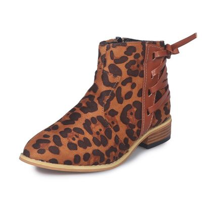 HINDOLA Ankle Booties for Women Almond Toe Low Heel Chunky Block Stacked Heels Boots Fashion Short Slip On Cross Straps Lace up Shoes