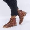 HINDOLA Ankle Booties for Women Almond Toe Low Heel Chunky Block Stacked Heels Boots Fashion Short Slip On Cross Straps Lace up Shoes view 3