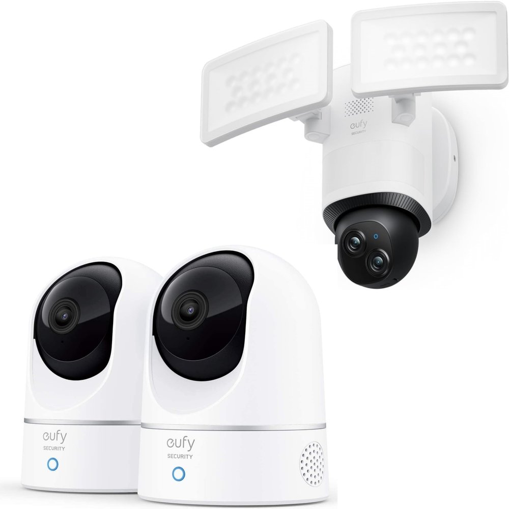 eufy Security Indoor Cam E220 2-Cam Kit & Camera Floodlight Camera E340 Wired (Bundle)