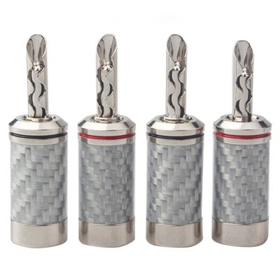 Dufray HiFi Speaker Banana Plug Dual Screws Locking Hi-End Banana Connectors (4, Rhodium-Plating, White Carbon Fiber)