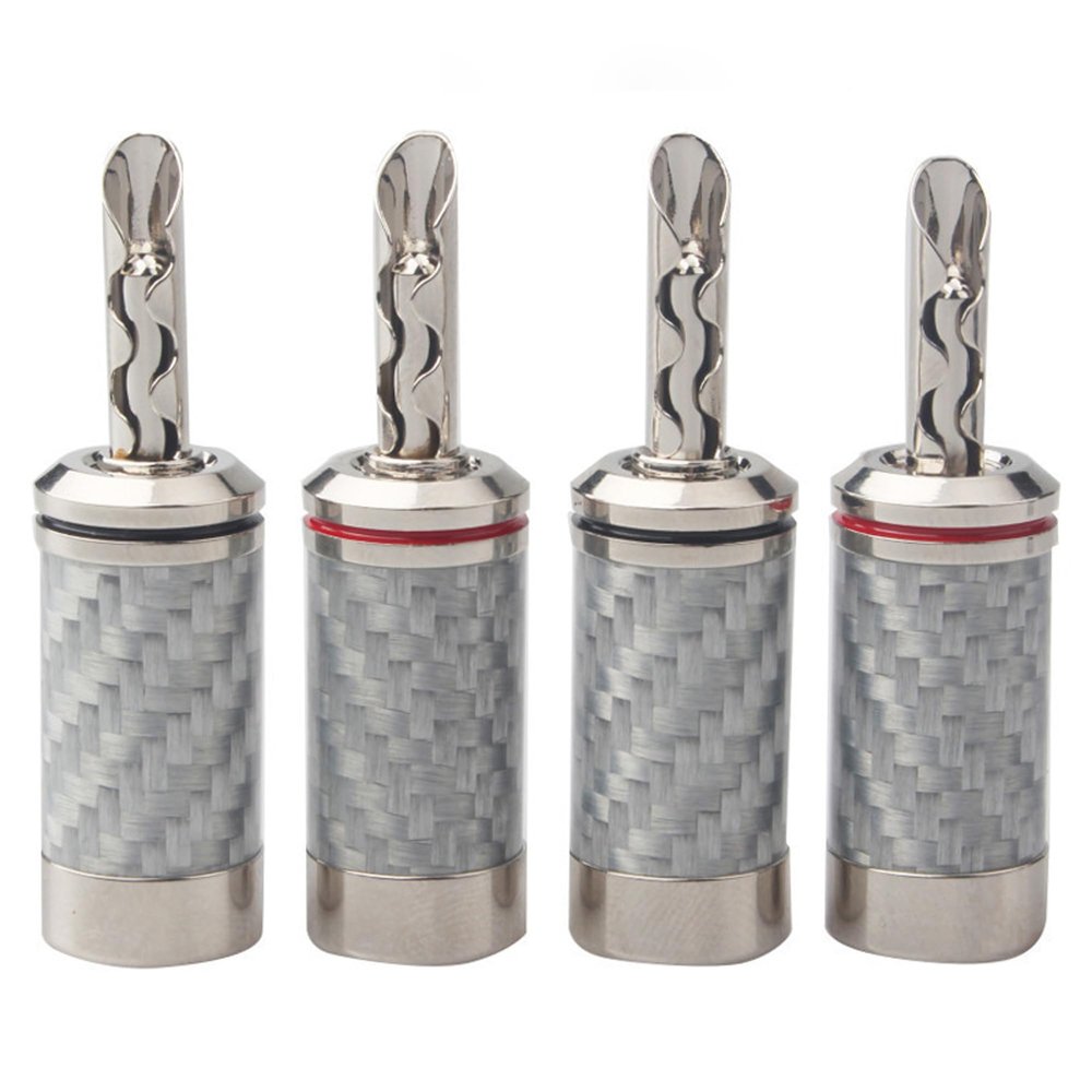 Dufray HiFi Speaker Banana Plug Dual Screws Locking Hi-End Banana Connectors (4, Rhodium-Plating, White Carbon Fiber)