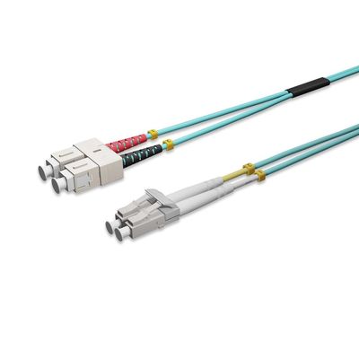 CableWholesale LC/UPC to SC/UPC OM4 Duplex Fiber Patch Cord, Multimode 50/125, 10Gbit, Aqua - 2.0mm, 9.9 Feet (3 Meter)