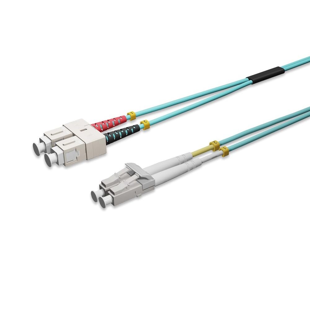 CableWholesale LC/UPC to SC/UPC OM4 Duplex Fiber Patch Cord, Multimode 50/125, 10Gbit, Aqua - 2.0mm, 9.9 Feet (3 Meter)