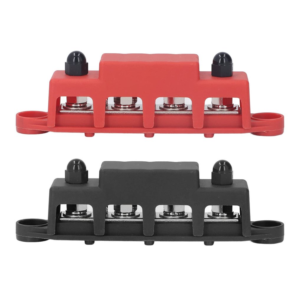 2Pcs Power Distribution Block Kit, M8 Screw, 4 Terminal Bus Bar, Wide Application, in Work, with Brass Board, for Automobile Boat, 48V 250A DC Power Supply System