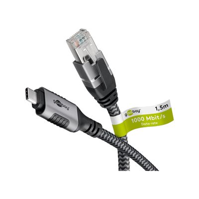 goobay 1.5 m LAN to USB Cable 1 Gbit Data Transfer - USB C 3.1 to RJ45 Ethernet CAT 6 Cable Connects Router and Smartphone - LAN Cable Adapter for Laptop and MacBook - LAN Adapter USB C - 70697