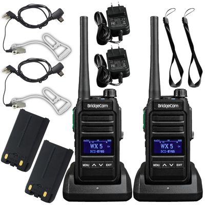 BridgeCom MV-65 Rugged Waterproof Heavy Duty Metal-Frame Walkie Talkie, VHF Long Range, Rechargable Long Lasting Battery, Crisp Clear Audio, Construction, School, Business, Retail, Hunting, Outdoor