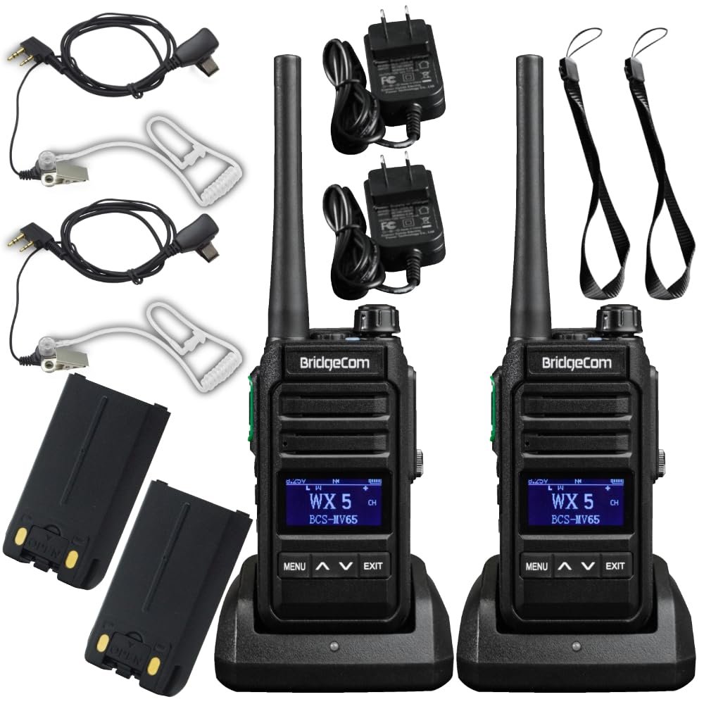 BridgeCom MV-65 Rugged Waterproof Heavy Duty Metal-Frame Walkie Talkie, VHF Long Range, Rechargable Long Lasting Battery, Crisp Clear Audio, Construction, School, Business, Retail, Hunting, Outdoor