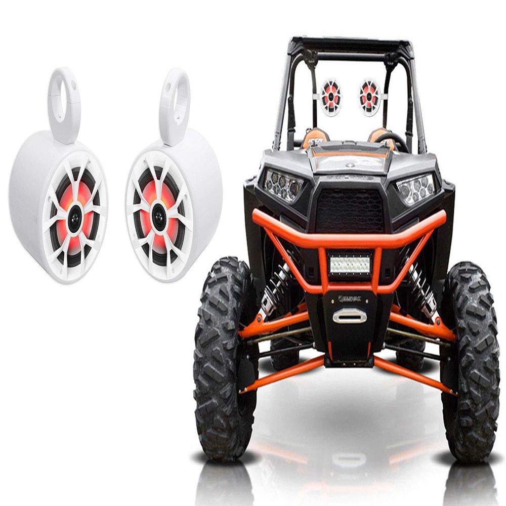 Rockville RKL65MBW Bundle: (2) 6.5 in 700-Watt Marine LED Speakers, (2) MAC65W Aluminum Wakeboard Tower Pod Enclosures for RZR ATV UTV Cart Jeep, 4-Items
