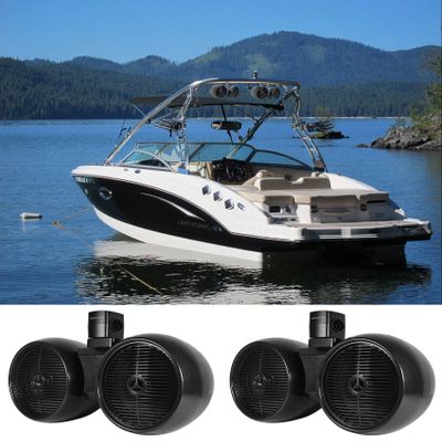 Rockville DWB80B Dual 8" 1600W Peak / 800W RMS Marine Wakeboard Tower Speakers, 4 Ohm, ABS Enclosure, Titanium Tweeter, 360 Degree Swivel Mount, Black, for Boats, Jeeps, ATVs & UTVs, 2-Piece