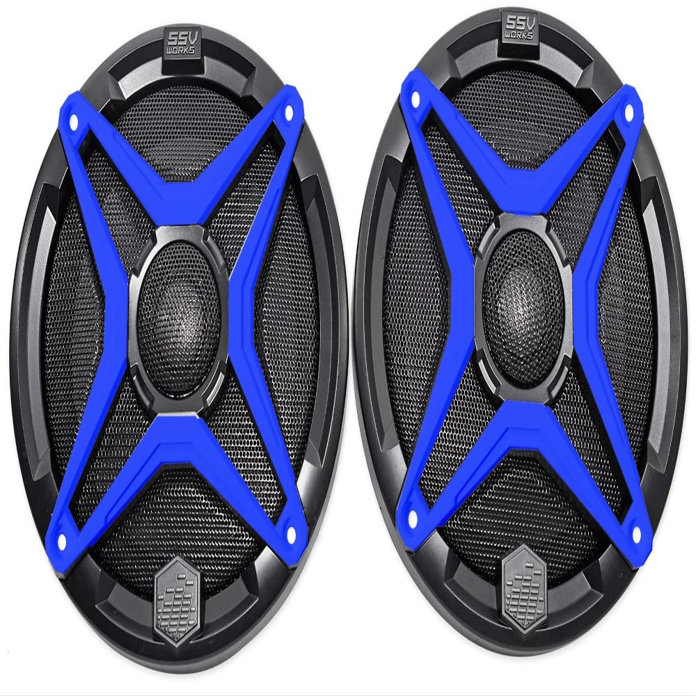 Audiosavings Bundle (1) SSV Works WP-A6 6.5" Waterproof Speakers for Polaris RZR/ATV/UTV/Cart Bundle with (1) SSV Works WP-CGS-B Blue Grille 4 WP-A6 Speaker to Color Match RZR/ATV/UTV/Cart (Items 2)