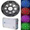 Audiosavings Bundle: Kicker 45KMF104 10" RMS Marine Boat Subwoofer Bundle with Kicker 45KMG10C 10" Charcoal Grille w/LED & Rockville RXM-T1 1500 Watt Peak Marine 2 Ch. Amplifier (3 Items) view 1
