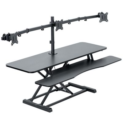 VIVO Height Adjustable 48 inch Standing Desk Converter with Triple 21.5 to 27 inch Monitor Mount, Extra Large Desk Riser, Black, DESK-KIT-48KB3C