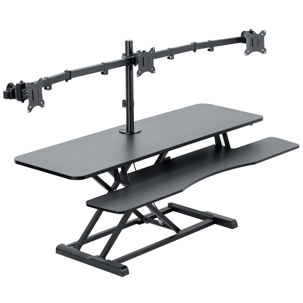 VIVO Height Adjustable 48 inch Standing Desk Converter with Triple 21.5 to 27 inch Monitor Mount, Extra Large Desk Riser, Black, DESK-KIT-48KB3C