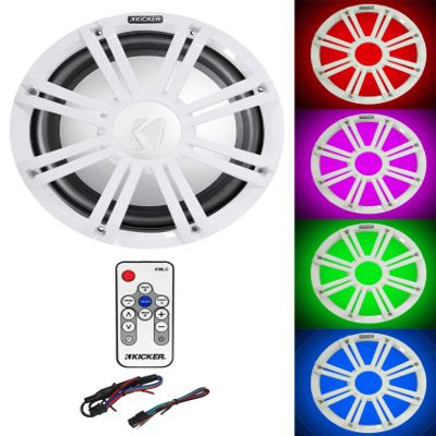 Audiosavings Bundle: Kicker 45KMF102 10" RMS Marine Boat Subwoofer Bundle with 45KMG10W 10" White Grille w/LED Subwoofer & 41KMLC KMLC LED Light Controller (3 Items)