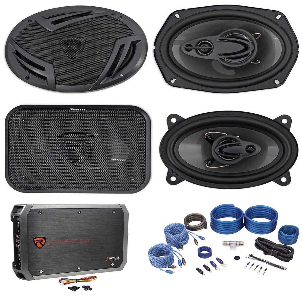 Rockville Bundle: (1) Pair RV46.3A Speakers Bundle with (1) Pair RV69.4A Car Speakers RWK42 Car Amp Wiring Kit RXA-F1 Amplifier Car Stereo Amp (6 Items)