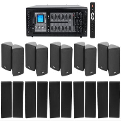 Rockville Bundle RCS180-6 Commercial Amp BT Bundle with (5) Cube 70v Pair of Swivel Wall Mount Speakers & (5) Pair RockSlim 70B Commercial Speakers (21 Items)