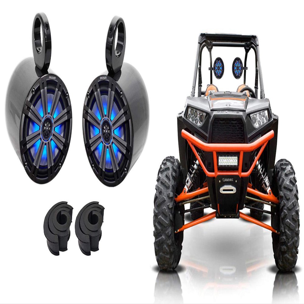 Audiosavings Bundle: (1) Pair Kicker 45KM84L 8" Marine Boat Speakers Bundle with (1) Pair Rockville MAC80B 7.7 Aluminum Tower Speaker & (2) Rockville 1.75" Rubber Adapter Tower Speaker (5 Items)