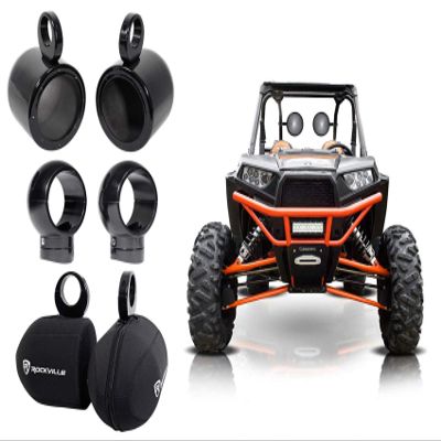 Rockville MAC65B Bundle: (2) 6.5 in Aluminum Wakeboard Tower Speaker Pod Enclosures, (2) MacSwivelB 360 Degree Swivel Clamp Mounts, (2) RWBC Neoprene Covers, for RZR ATV UTV, 3-Items