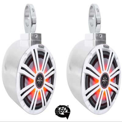 Rockville Audiosavings Bundle: (1) Pair Silver AluminumTower Speaker Bundle with (2) MAC360C Swivel Tower/Surface Mount Clamps, (1) Pair Kicker 45KM84L Marine Boat Waterproof Speakers (6 Items)