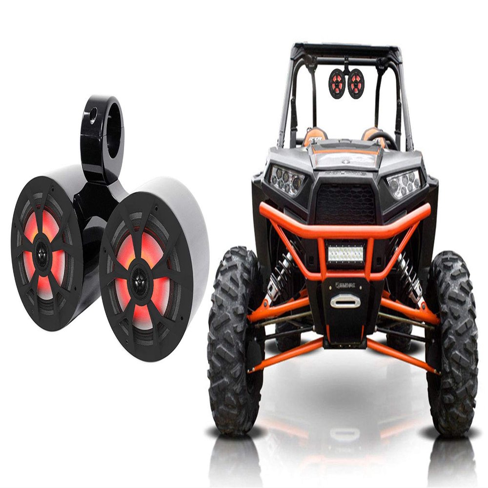 Rockville RKL65MBW Bundle: (2) 6.5 in 700-Watt Peak 85-Watt RMS Marine LED Speakers with Black White Grilles, DMAC65B Dual 6.5 in Aluminum Wakeboard Tower Enclosure, for RZR ATV UTV Cart Jeep, 3-items