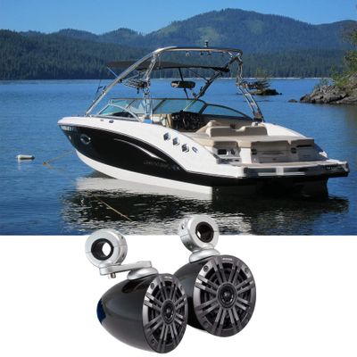 Audiosavings Bundle: (1) Pair Kicker 45KM42 4" Marine Speakers KM4 Bundle with (1) Pair Kicker 40KMMTES Mini Marine Wakeboard Tower Enclosures for 4-Inch Speakers (4 Items)