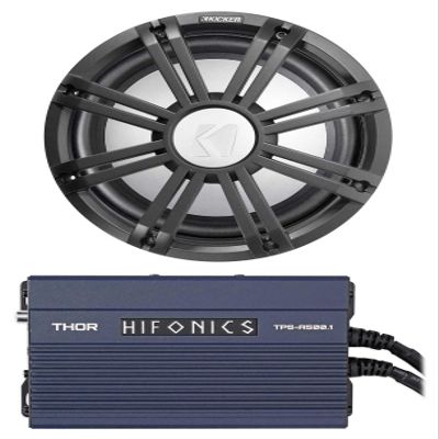 Audiosavings Bundle (1) Kicker 45KMF102 Marine Boat Subwoofer Freeair Bundle with (1) Kicker 45KMG10C Charcoal Grille Subwoofer Subs & (1) Hifonics TPS-A500.1 500w Mono Marine Sub Amp (Items 3)