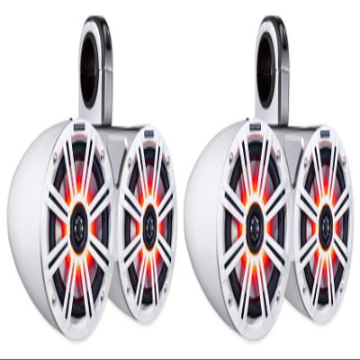 Audiosavings Bundle: (1) Pair Kicker 12KMTEDW White Dual 6.5" Speaker Wakeboard Tower Enclosures KMTED Bundle with (4) Kicker 45KM654L 6.5" 390w Marine LED Speakers w/Charcoal (6 Items)