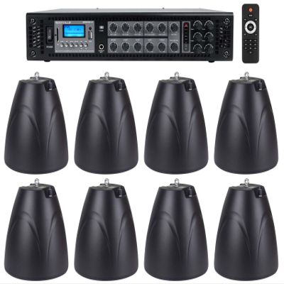 Rockville RCS180-6 Restaurant 6-Zone 70V Amplifier with 8 Pendant Speakers