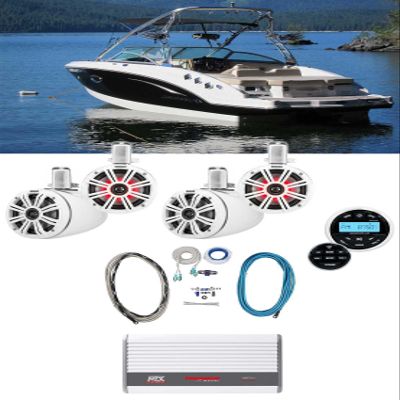 Audiosavings Bundle (2) Pair Kicker 45KMTC65W Tower Speakers Bundle with (1) RV RGHR2 Gauge Hole Receiver &(1) RV RMWK8 Amplifier Wire Kit & (1) MTX WET75.2 2-Channel Amplifier (Items 7)