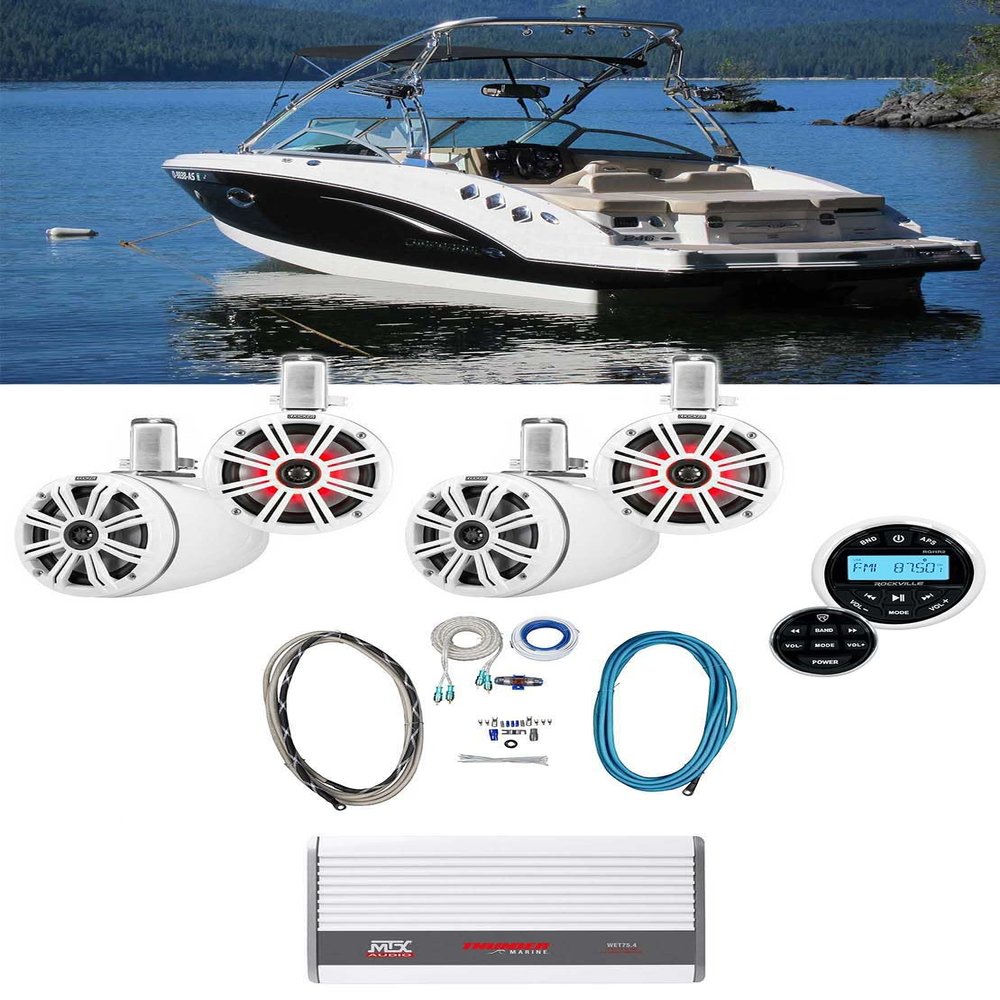Audiosavings Bundle (2) Pair Kicker 45KMTC65W Tower Speakers Bundle with (1) RV RGHR2 Gauge Hole Receiver &(1) RV RMWK8 Amplifier Wire Kit & (1) MTX WET75.2 2-Channel Amplifier (Items 7)