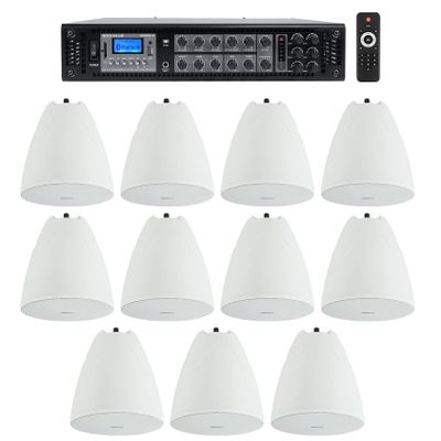 Rockville RCS350-6 350W 6-Zone 70V Restaurant Amp with 11 Pendant Speakers