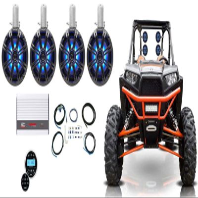 Audiosavings Bundle (2) Pair Kicker 45KMTC65 Tower LED Speaker+Amp+Receiver for RZR/ATV/Bundle with (1) RV RGHR2 Marine Hole Receiver & (1) MTX WET75.4 4-Ch Amp &(1) RV RMWK8 Amp Wire Kit (Items 7)