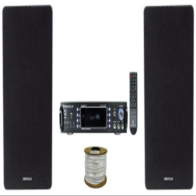 Rockville RockShelf 68B Bundle: Pair 6.5" Home Bookshelf Speakers 50W RMS/200W Peak Each, 8 Ohm, RPA60BT V2 2-Channel 1000W Bluetooth Karaoke Amp, R14GSBR100 Mini-Spool 14 AWG Car Audio Wire, 3-Items