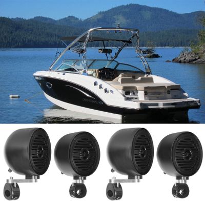 Rockville MS40B Bundle: (2) Pairs 4 in 200-Watt Marine Boat Speakers, (2) Pairs MAC40B 4 in Swivel Aluminum Wakeboard Tower Speaker Pods for ATV UTV, 8-Items