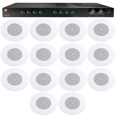 Audiosavings Bundle: JBL CSMA280 Commercial/Restaurant 2 x 80w Amplifier 4ohm/8ohm/70V/100V, 8 inputs Bundle with (14) JBL CSS8018 8" Commercial 70V/100V Ceiling Speaker (15 Items)