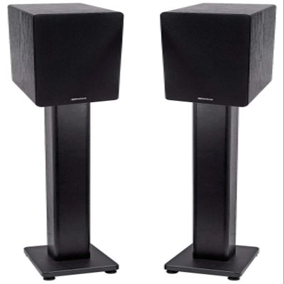 Rockville RockShelf 68B 400-Watt Bundle: Pair 6.5 in Home Bookshelf Speakers 8 Ohm, Pair RHT28 28 in Surround Sound Speaker Stands for Home Theater, 4-Items