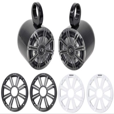 Audiosavings Bundle: (1) Pair Kicker 45KM654 6.5" 390w Marine Boat Speakers KM65 w/Charcoal+White Grilles Bundle with (1) Pair Rockville MAC65B 6.5" Black Aluminum Wakeboard Tower Speaker (4 Items)
